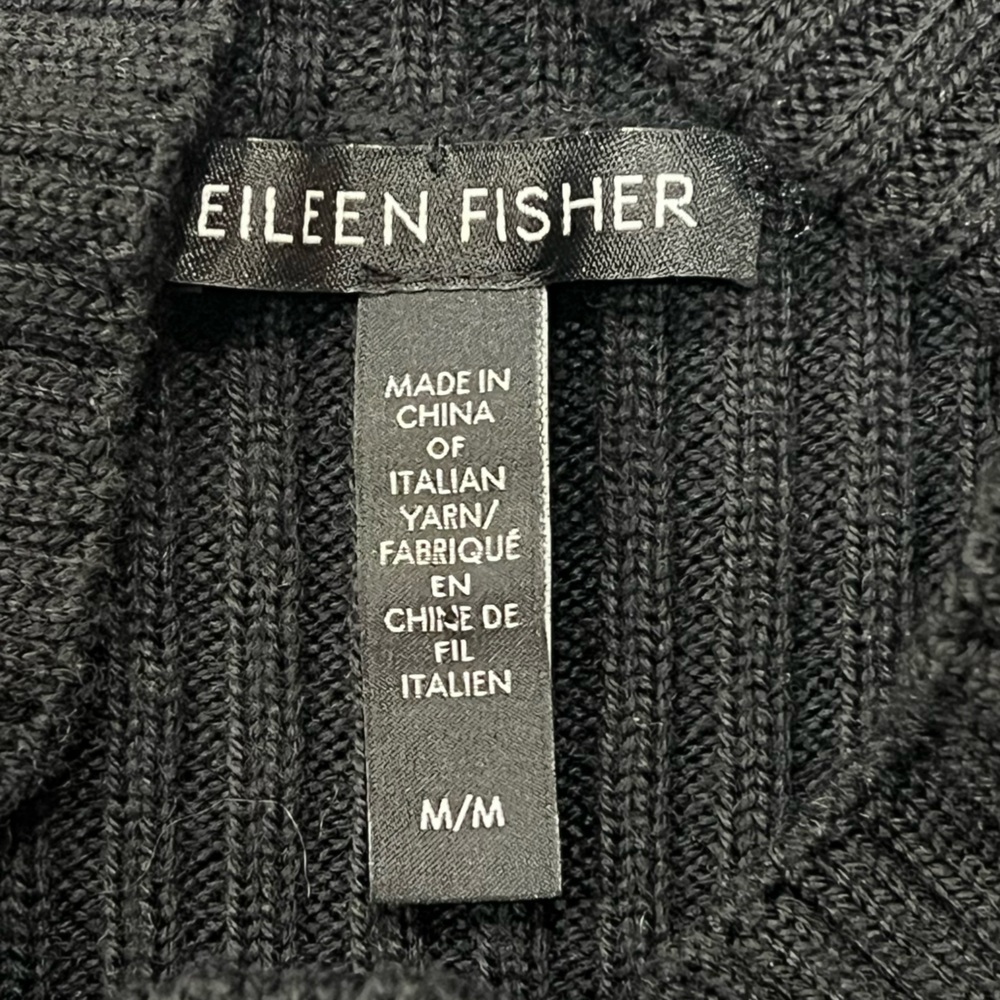 Eileen Fisher Black Merino Turtleneck Top in Regenerative Wool Size Medium - Picture 4 of 10